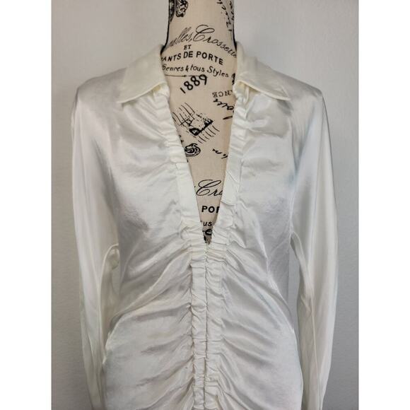Zara Shirt Dress Womens SZ Small Satin Ruched Front Drape Blogger Fav Ivory - Picture 5 of 11